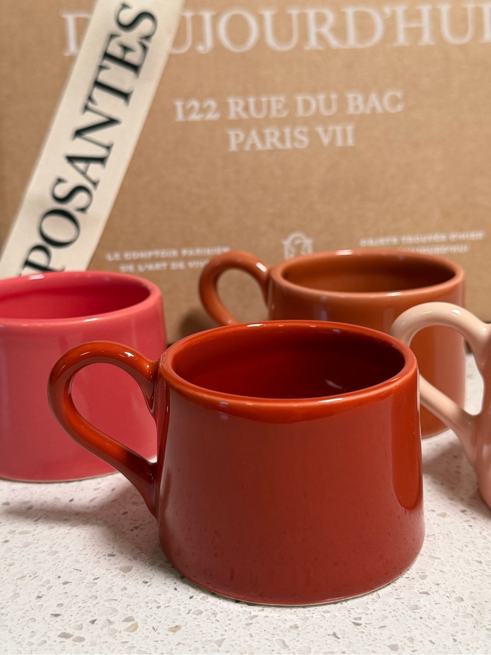 Sezane Set of 4 Ceramic Espresso Cups -Red, Terracotta, Blush & Pink -New in Box - Picture 3 of 15